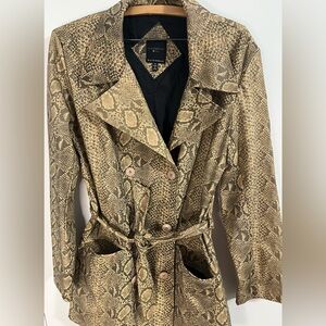 Colebrook & Co. Snakeskin Jacket Faux Leather Trench Coat Double Breasted Sz M